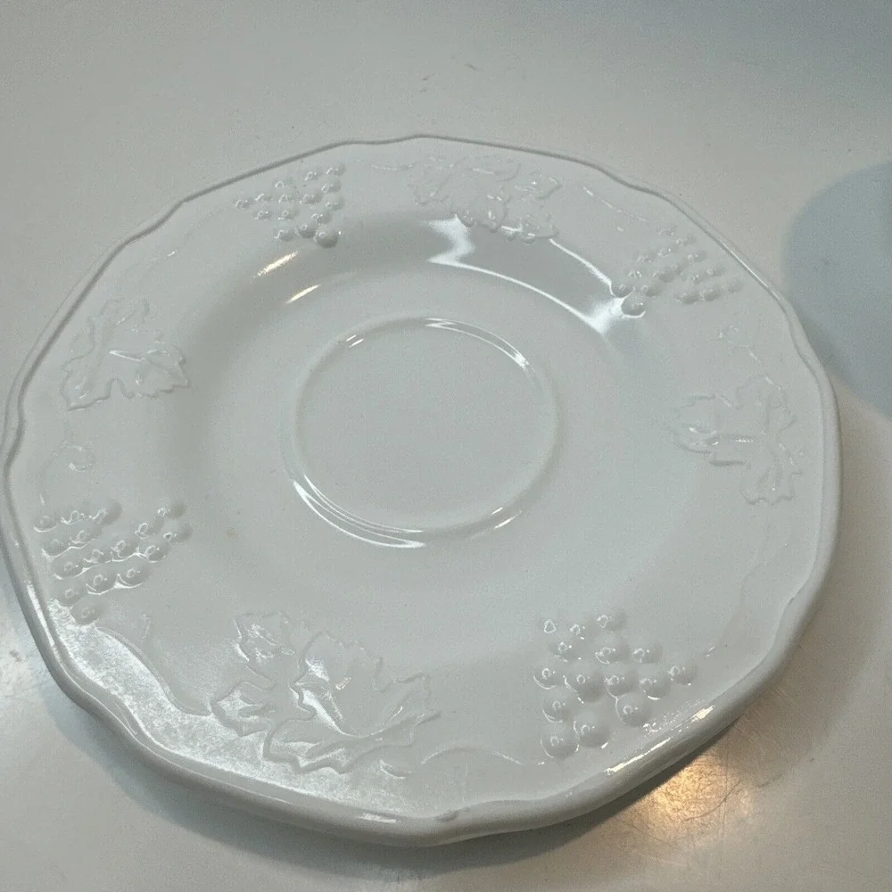 Indiana Glass‎ Colony Harvest Grape White Milk Glass Cup and Saucer